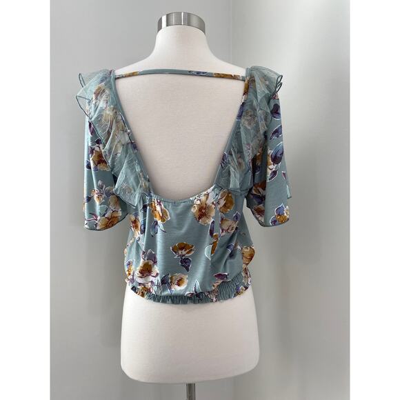 BKE Gimmicks Sheer Lace Crop Top Size M Floral Smocked Sheer Fairy Romantic Boho - Picture 4 of 10